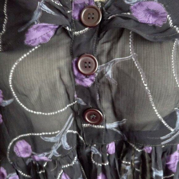 VINTAGE 90s Y2K EQUATION BLACK PURPLE CHIFFON BABYDOLL FLORAL DRESS NOS M - Picture 6 of 9